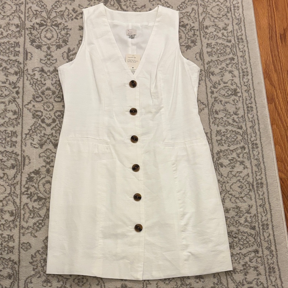 NWT linen blend vest dress - white